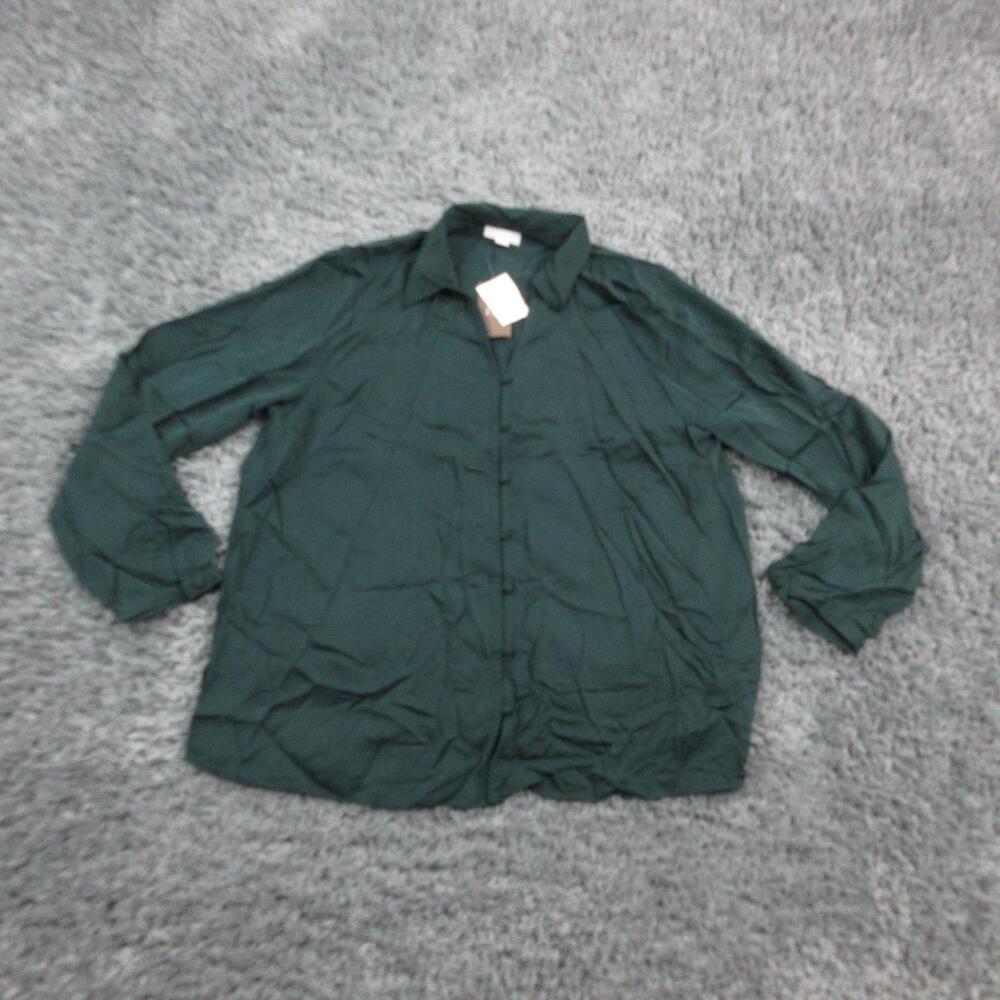 J Jill Shirt Womens Medium Evergreen Button Front Long Sleeve Modal Top NWT